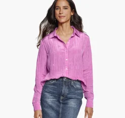 Crinkle Button-Front Shirt
