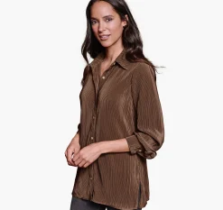 Pleated Button-Front Shirt