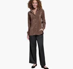 Pleated Button-Front Shirt