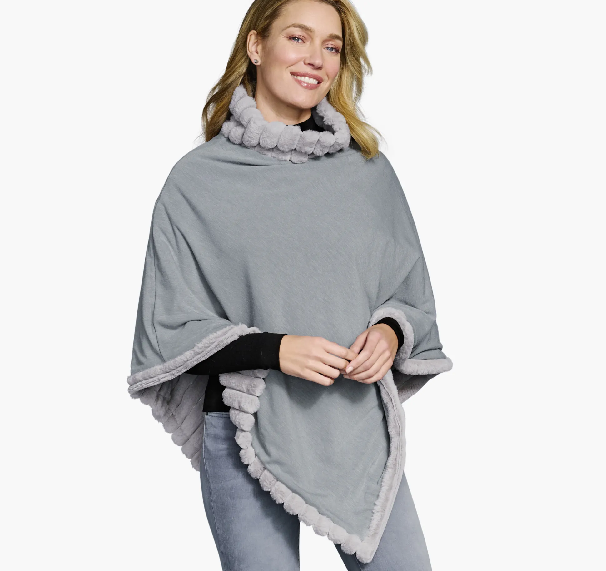Reversible Faux-Fur Poncho