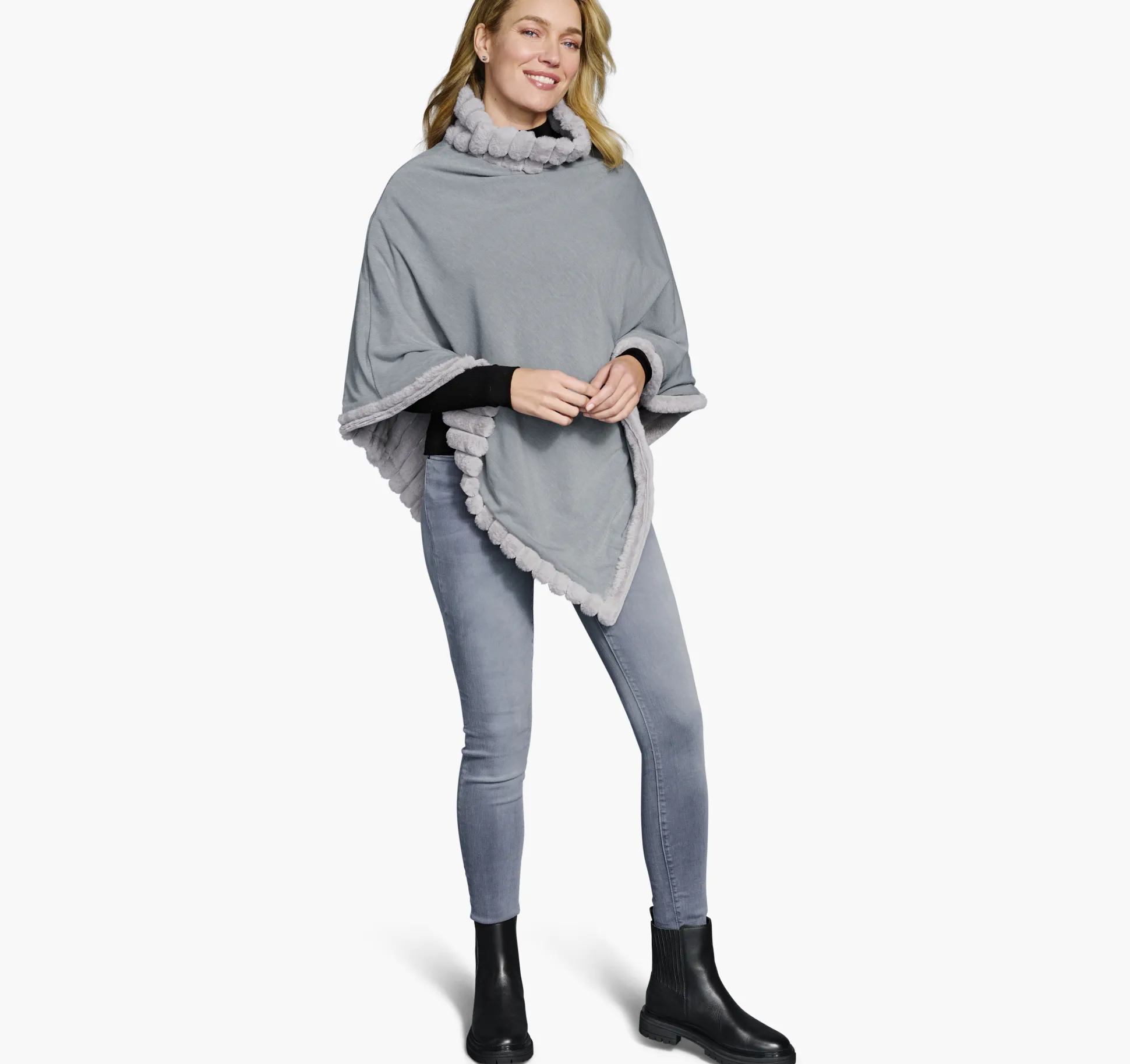 Reversible Faux-Fur Poncho